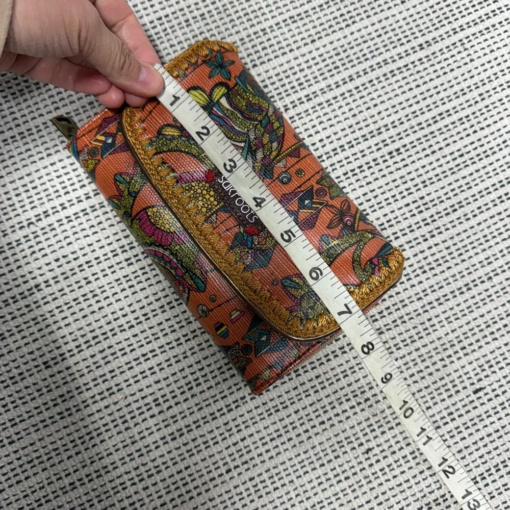 Sakroots Orange printed trifold large wallet like new bohemian coated canvas